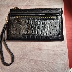 Elegant Black faux Crocodile-Embossed Clutch